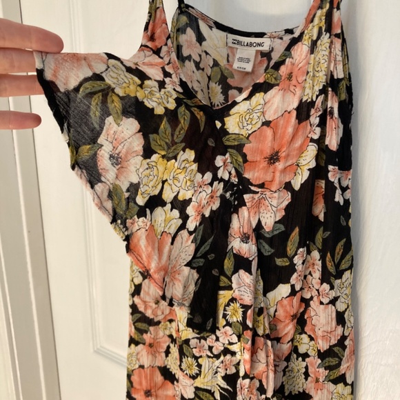 Billabong Floral Mini Dress Pink & Black Ruffle Detail Small - Picture 7 of 9